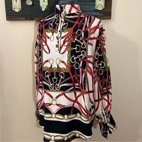 Zara Equestrian Chains and Harness Print Blouse Size Large - Picture 6 of 15